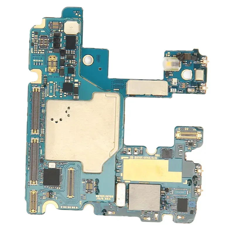 A detailed view of a smartphone motherboard