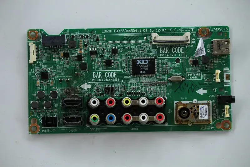A detailed close-up shot of a Smart TV motherboard