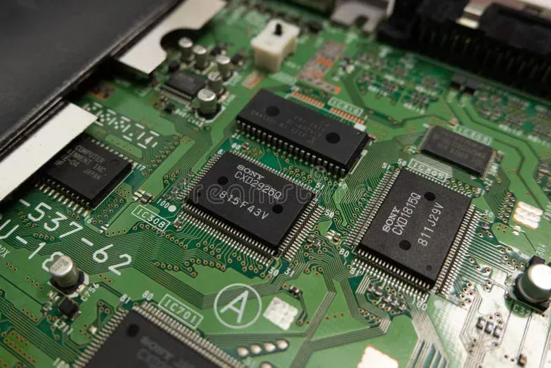 A close-up view of a game console motherboard