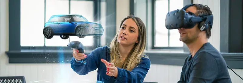 A VR headset being used in different virtual reality applications