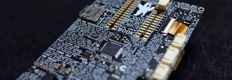 Close-up of an e-book reader's printed circuit board