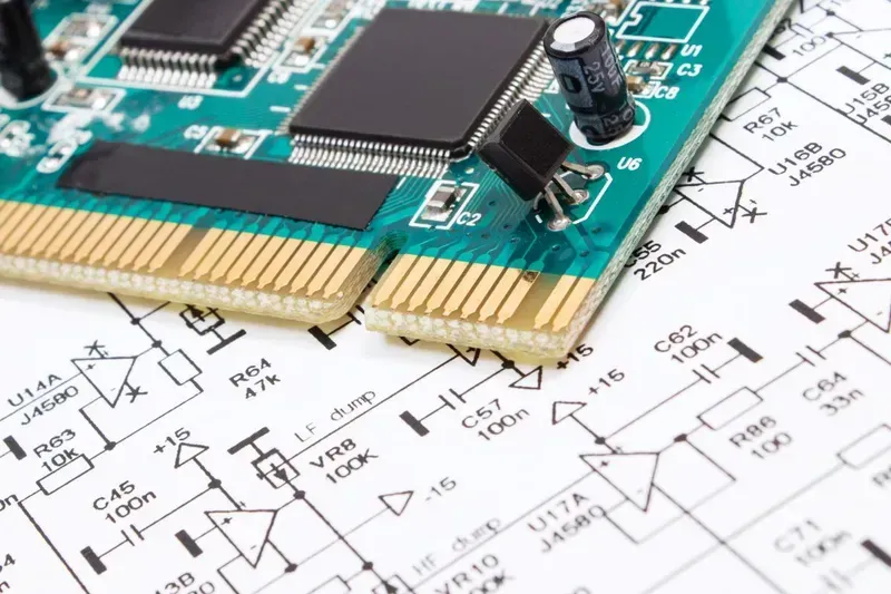 Close-up of a technician performing precision assembly on a circuit board, possibly using magnification