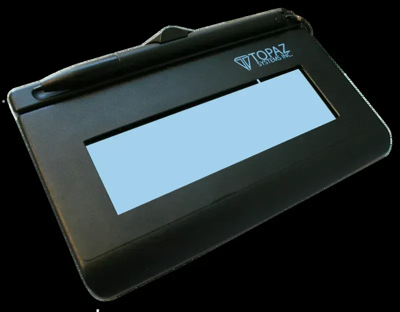 Close-up of electronic components on an electronic signature pad PCB