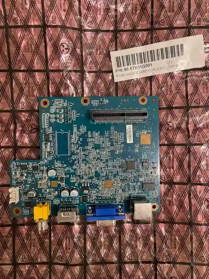 Various electronic components on a projector motherboard