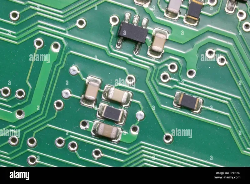 Close-up of miniaturized electronic components on a PCB
