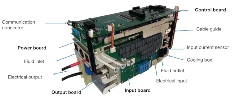 A close-up view of a fuel cell management board