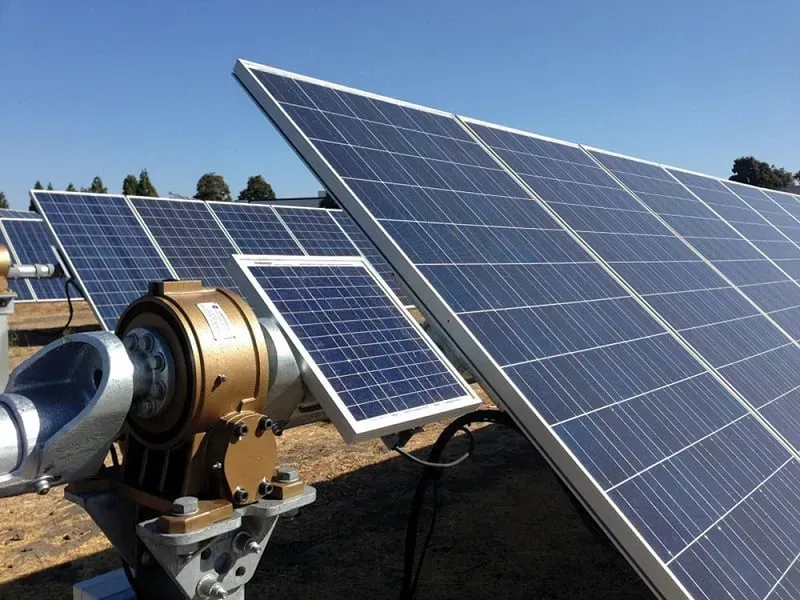 A solar panel tracker system in operation