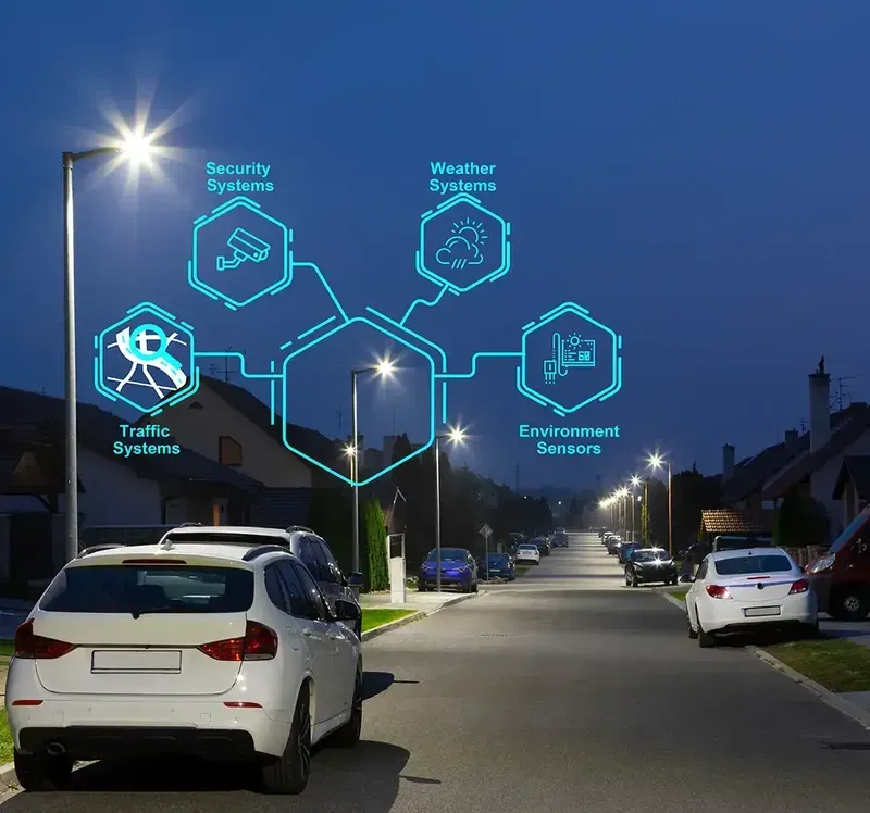 A smart street light being installed in an urban environment