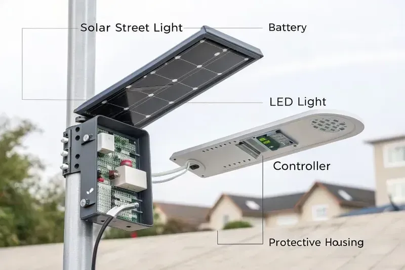 Various electronic components of a solar street light control board