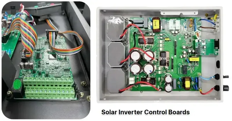 Internal view of a solar inverter showing its PCB