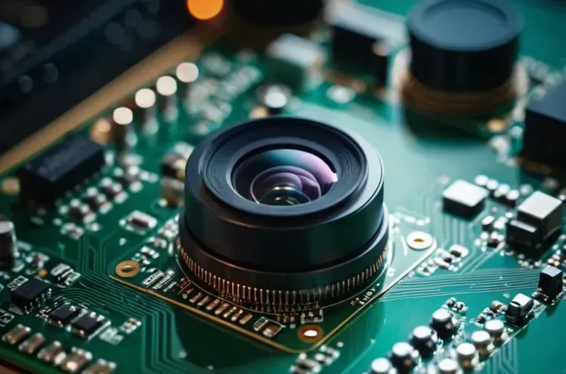 A close-up view of a night vision device PCB board