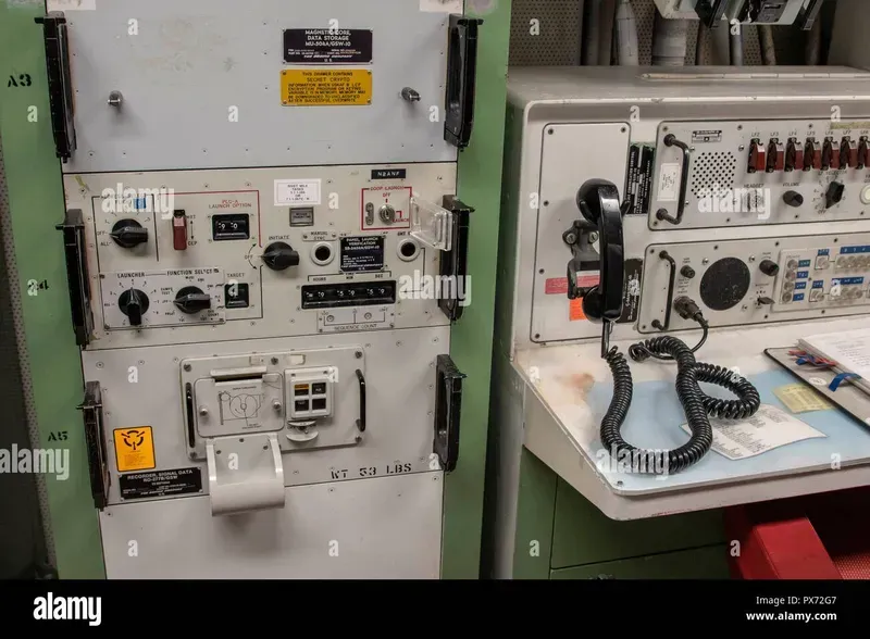 A close-up view of a missile launch control board