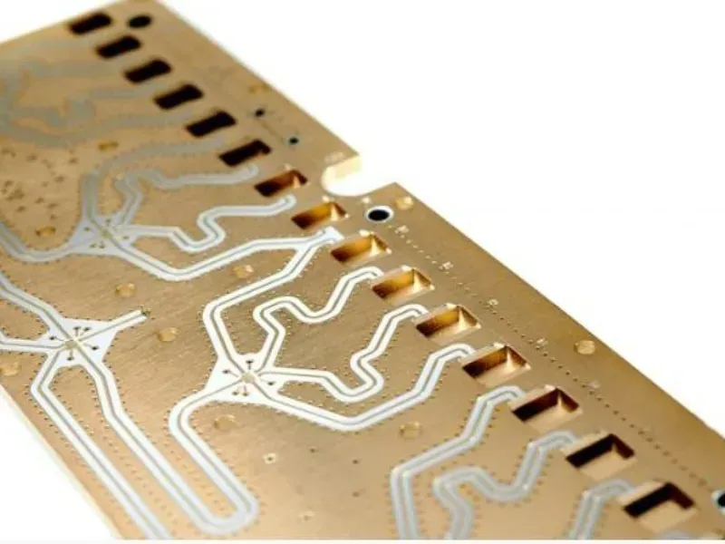 A close-up view of a high-frequency PCB board