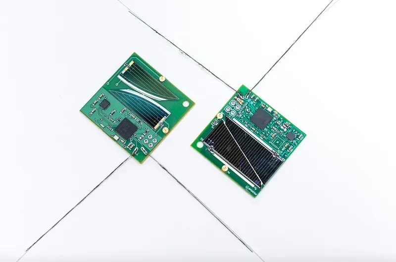 A view of a PCB board integrated within a satellite structure