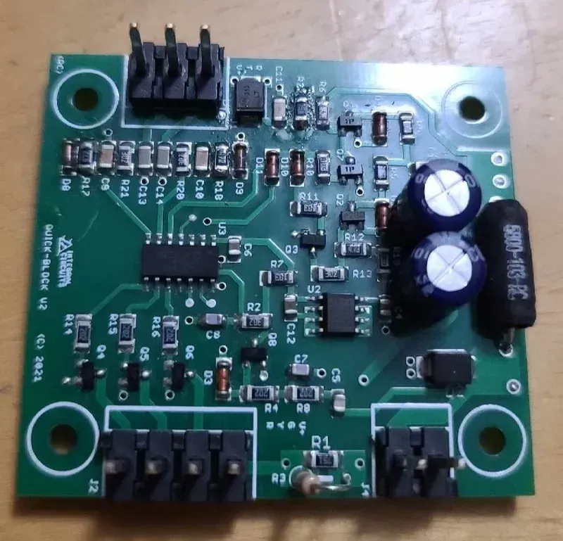 A close-up view of a PCB board used in railway signal systems