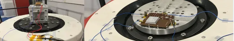 An engineer operating a machine for testing PCB vibration
