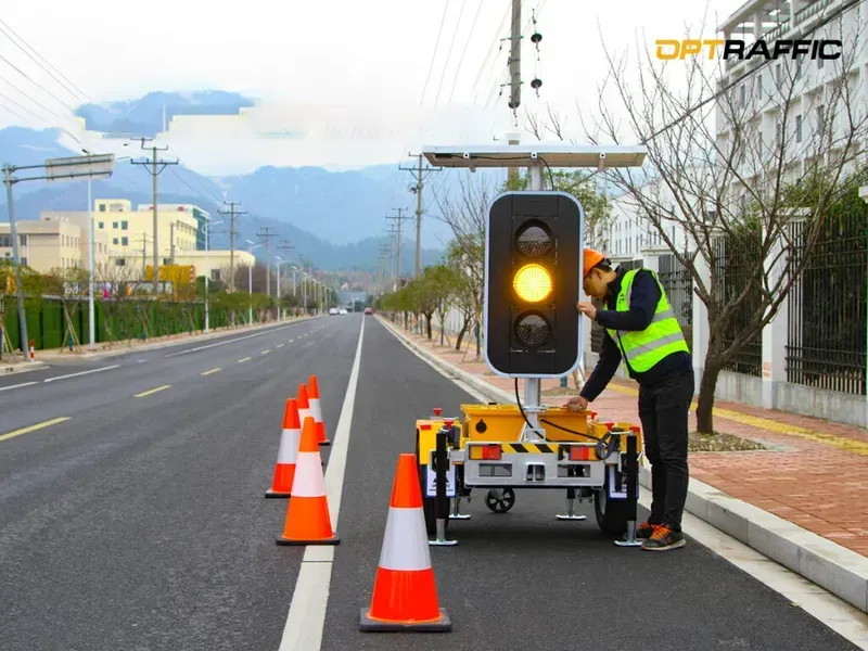 Traffic signal light installed in an urban environment