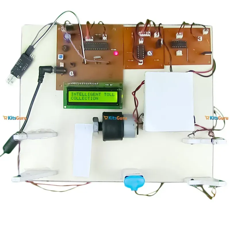 A close-up of a PCB board integrated into a smart toll collection system