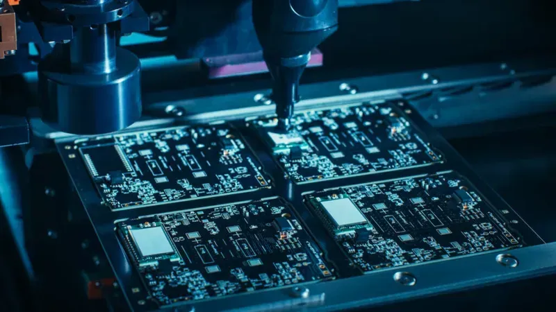 A close-up view of a high-tech PCB manufacturing line