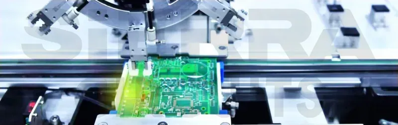 Automated machinery assembling components onto a PCB board