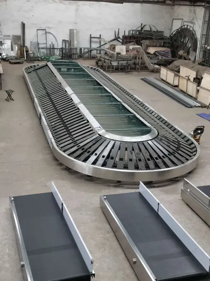 A close-up of a PCB board integrated into an airport baggage conveyor system