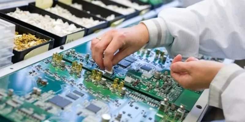 An engineer working on surface mount technology (SMT) PCB assembly