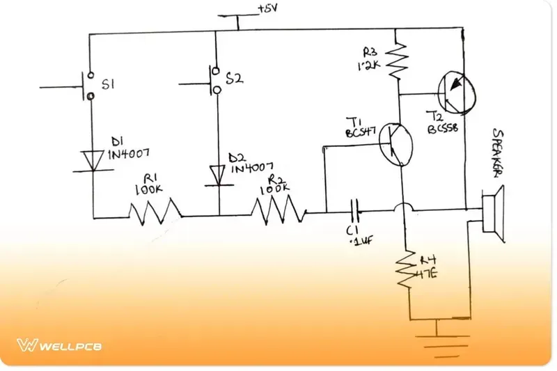 A close-up of a PCB designed for a security alarm system