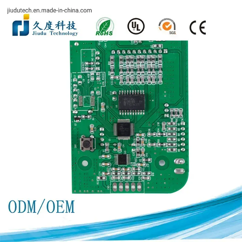A close-up shot of a fully assembled PCB board for an intercom system