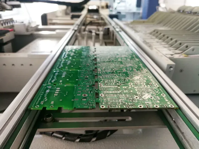 A view of a PCB manufacturing production line with machines and components