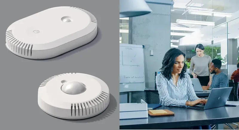 Close-up of an advanced sensor technology used in smart lighting