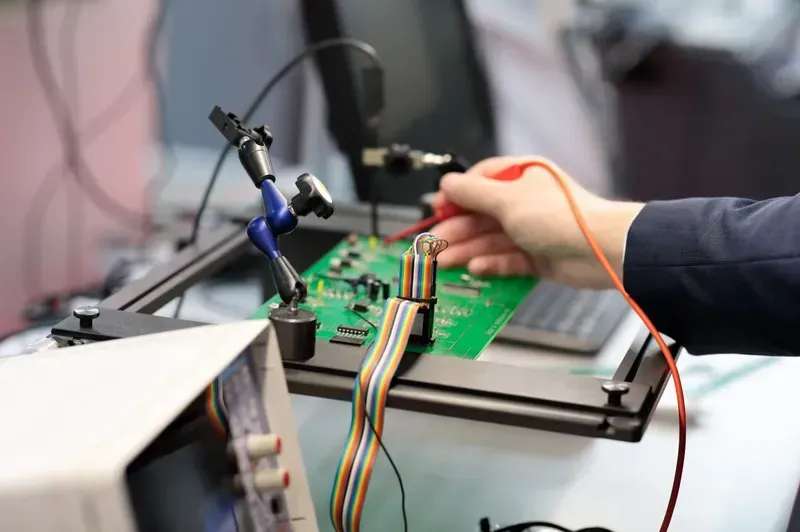 Engineer testing a rapid prototyped PCB