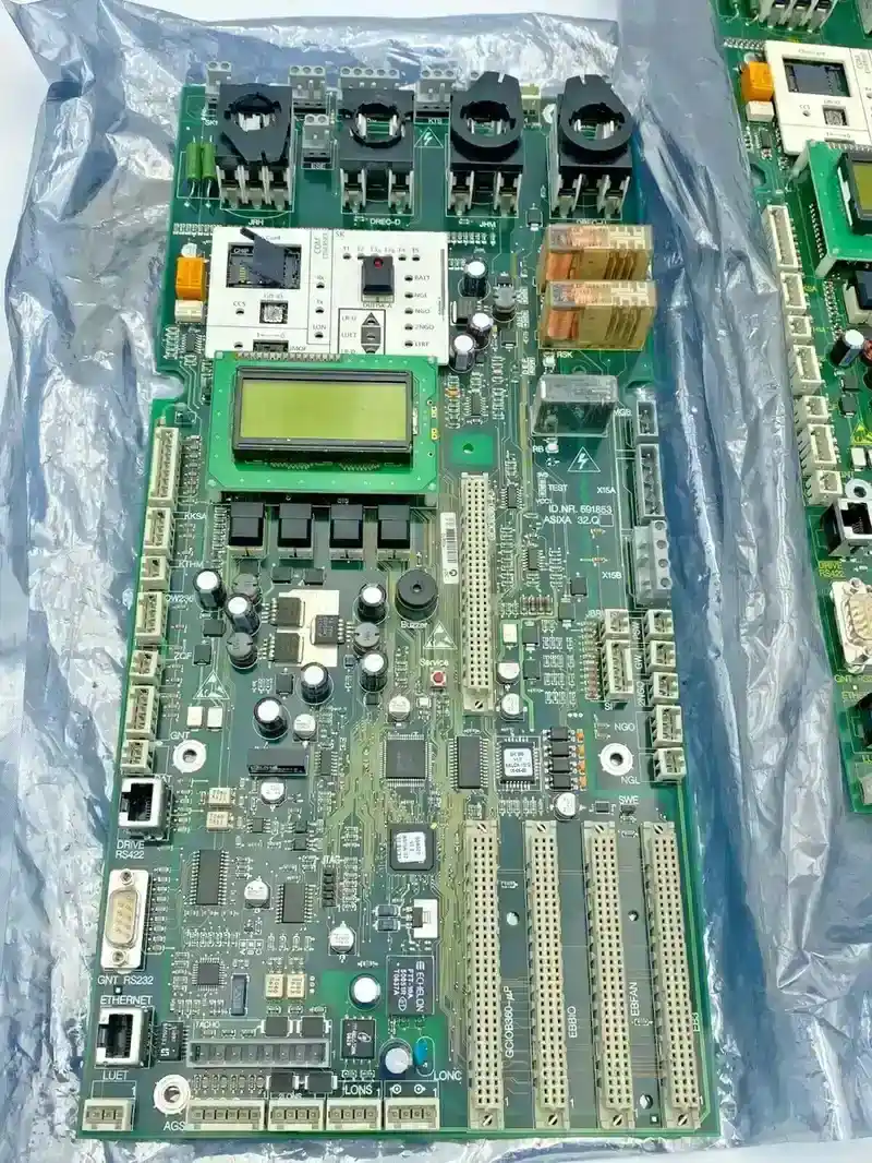 A detailed view of a PCB board for an elevator dispatch system