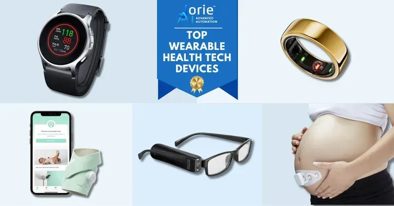 A close-up of a compact smart wearable medical device