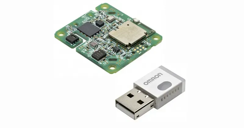 Sensors on a PCB for environmental data collection.