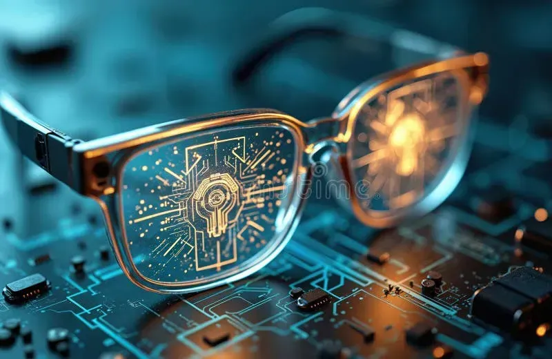 A close-up view of a smart glasses display board