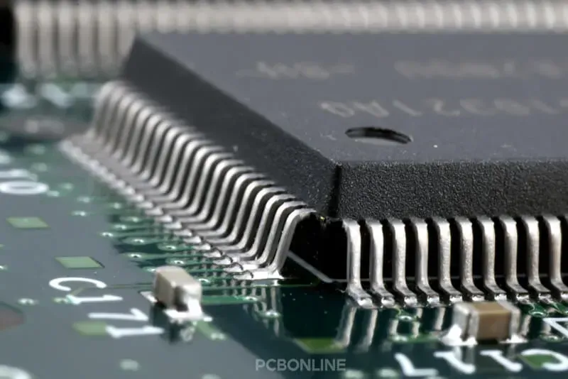 Close-up of fine-pitch components on a PCB