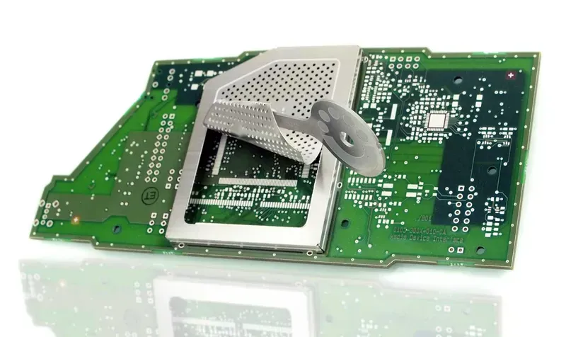 A PCB with a shielding enclosure