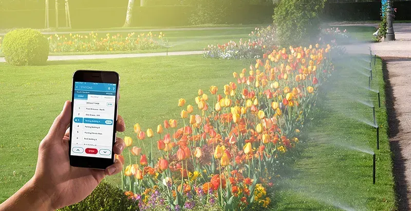 A smart irrigation system utilizing soil moisture sensors.