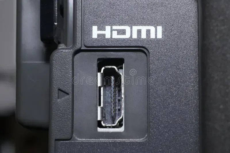 A close-up of an HDMI port on a video encoding and compression board.