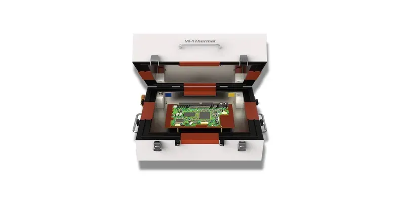 A PCB undergoing thermal cycling test