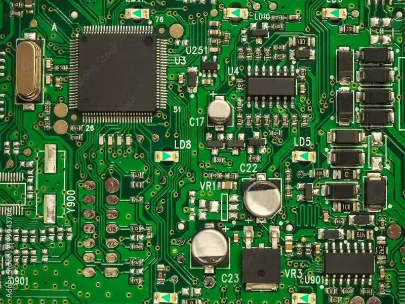 A close-up of PCB components