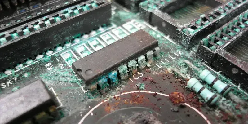 A PCB board submerged in water