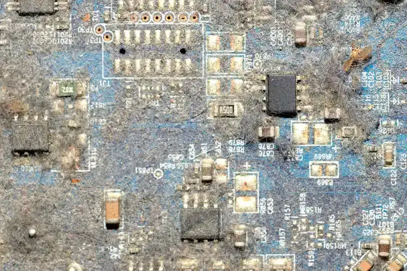A PCB from a USV showing signs of saltwater corrosion