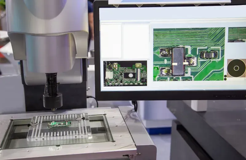 An automated optical inspection machine inspecting a PCB