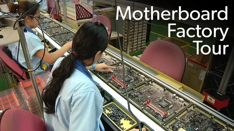 A motherboard assembly line in a factory
