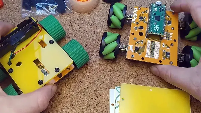 A close-up of a PCB board designed for construction robots