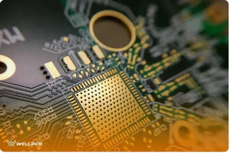 Close-up view of a PCB board made from FR4 material.
