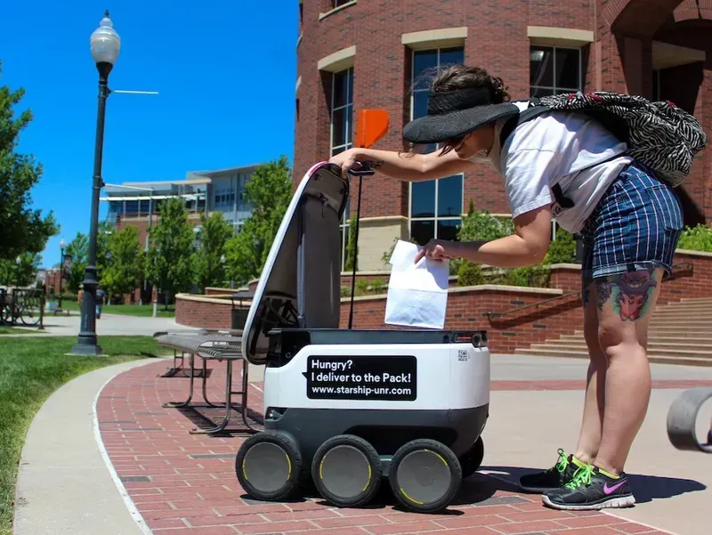 A food delivery robot delivering food