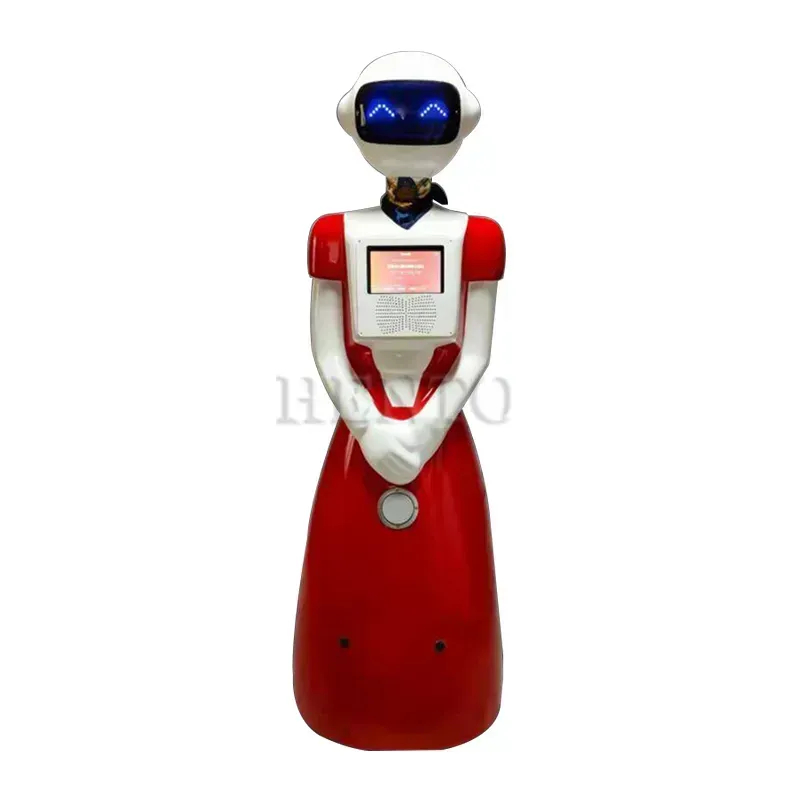 Images showcasing a welcoming robot in action