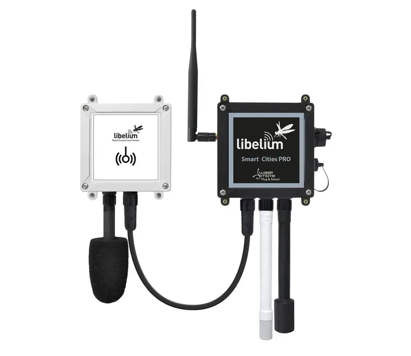 A noise monitoring sensor installed in an urban environment